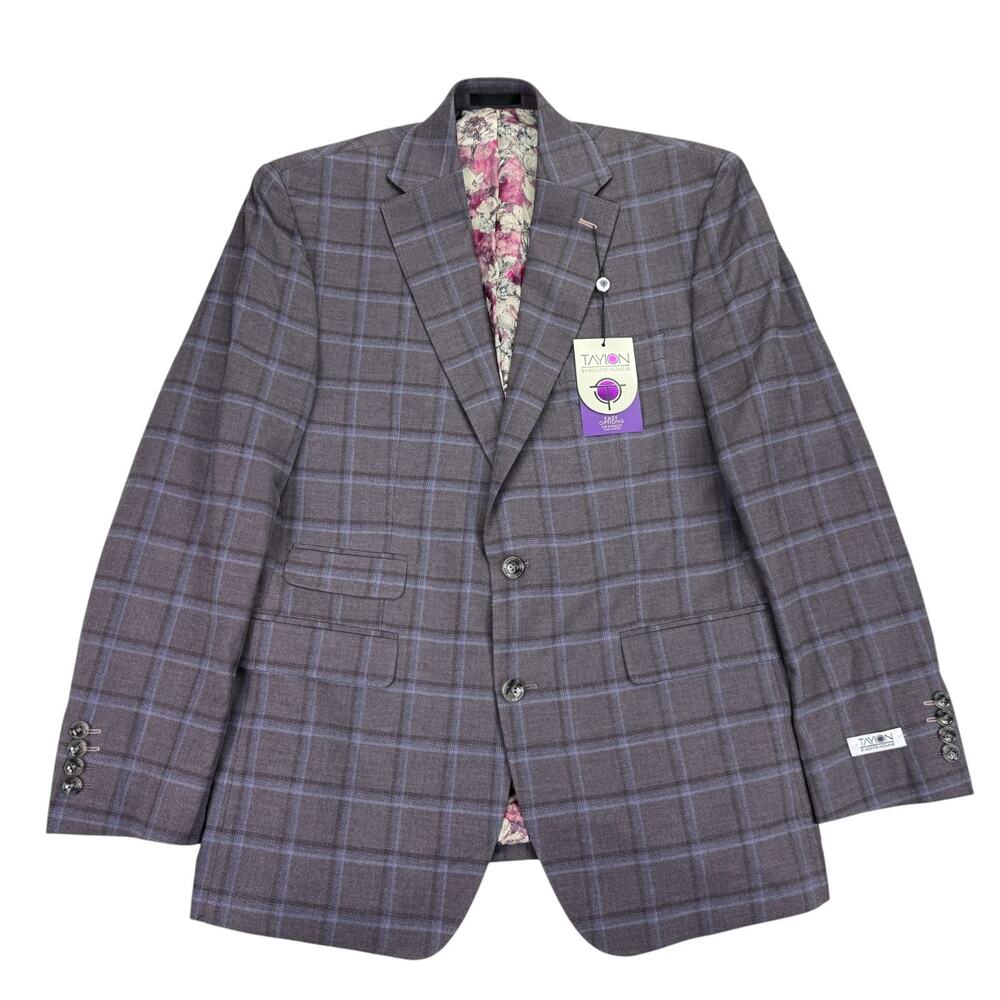 Tayion Mens Agordy Regular Fit Plaid Suit Jacket Lavender 40R